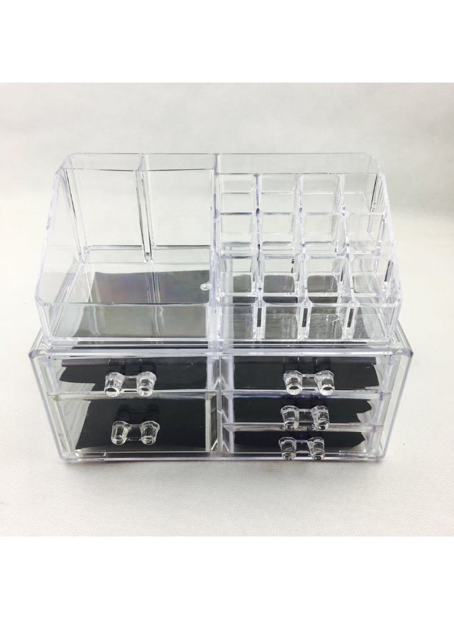 DubaiGallery Clear Makeup Organizer Box with Drawer Storage Durable clear acrylic cosmetic box designed for easy access and visibility, ideal for organizing cosmetics, brushes, nail products, perfumes, and daily beauty essentials at home or salon. - Image 1